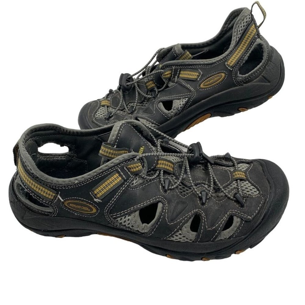Highland Creek Riptide 2 Outdoor Leather Canvas Sandal Shoe Black/Grey Sz 8